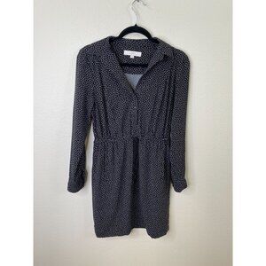 Ann Taylor Loft Petites Black Polka Dot Long Sleeve Button Front Dress 4P V-Neck
